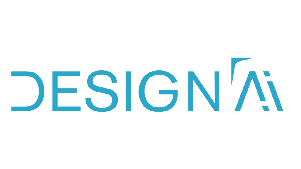 Deutsch: Blauer Text "Design AI". English: Blue text "Design AI".