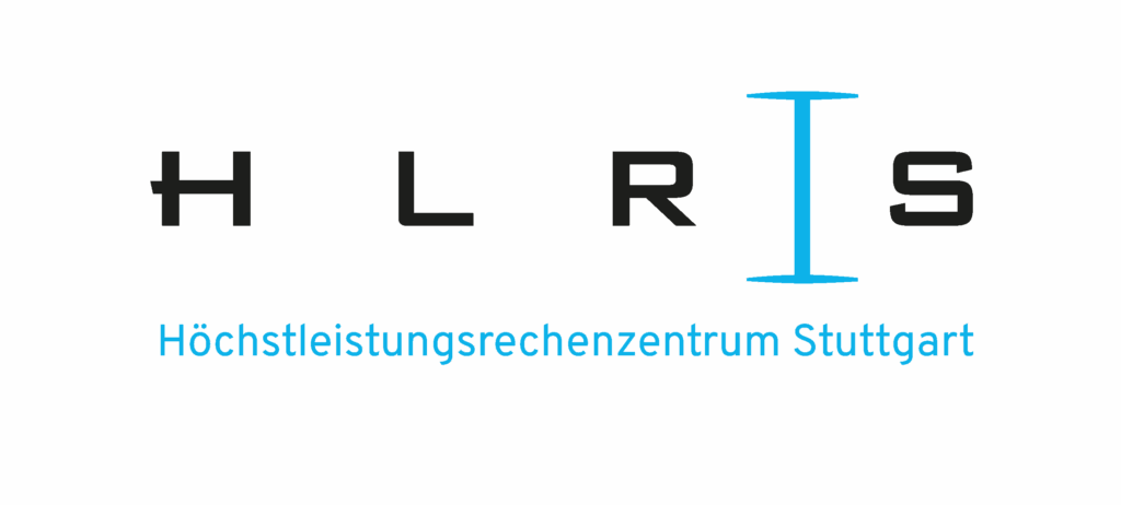 Deutsch: Logo des Höchstleistungsrechenzentrums Stuttgart (HLRS). Die Buchstaben "HLRS" sind in fetter, schwarzer Schrift. Zwischen dem "R" und "S" befindet sich eine stilisierte blaue vertikale Linie, die einem Computercursor ähnelt, mit spitzen Enden oben und unten, was ihr ein schlankes, modernes Aussehen verleiht. Unter den Buchstaben steht der Text "Höchstleistungsrechenzentrum Stuttgart" in kleinerer, blauer Schrift. Der Hintergrund ist schlicht weiß. English: Logo of the High-Performance Computing Center Stuttgart (HLRS). The letters “HLRS” appear in bold black type. Between the “R” and the “S” is a stylized blue vertical line resembling a computer cursor, with pointed ends at the top and bottom, giving it a sleek, modern appearance. Beneath the letters, the text “Höchstleistungsrechenzentrum Stuttgart” is displayed in smaller blue font. The background is plain white.