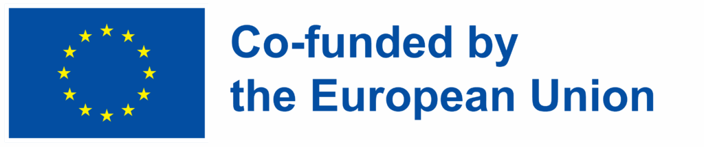 Logo of the EU flag with twelve yellow stars in a circle on a blue background, next to the text "Co-funded by the European Union" in blue.